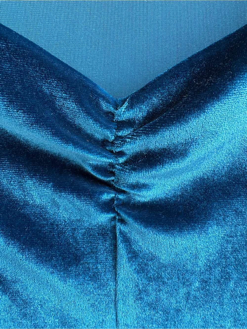 Kimchi Blue Teal Velvet Mini Dress XS Ruched Fit & Flare Y2K Style Cocktail - Picture 5 of 8